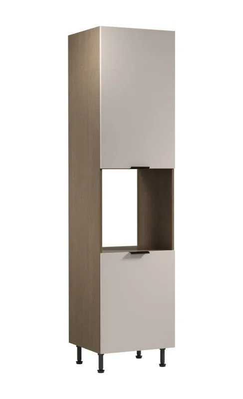 Küchenschrank | 2 Drehtüren | Farbe: Eiche Baltic Storm / Beige | Soft-Close Funktion | 60 x 58 x 247 cm | 5 Fächer | Metallgriffe | für Einbau eines Backofen | Türanschlag: Rechts