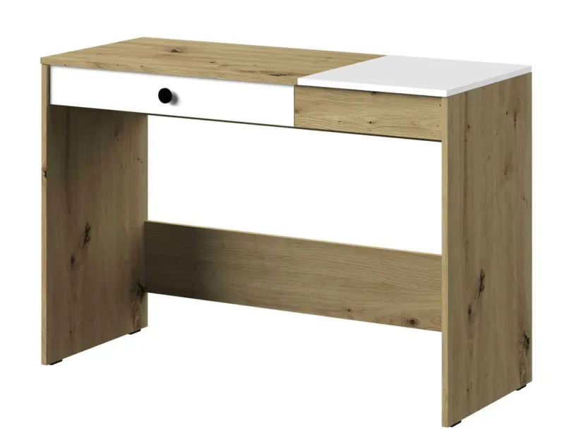 Schreibtisch Sirte 10, Farbe: Eiche / Weiß / Schwarz matt - Abmessungen: 82 x 120 x 50 cm (H x B x T)