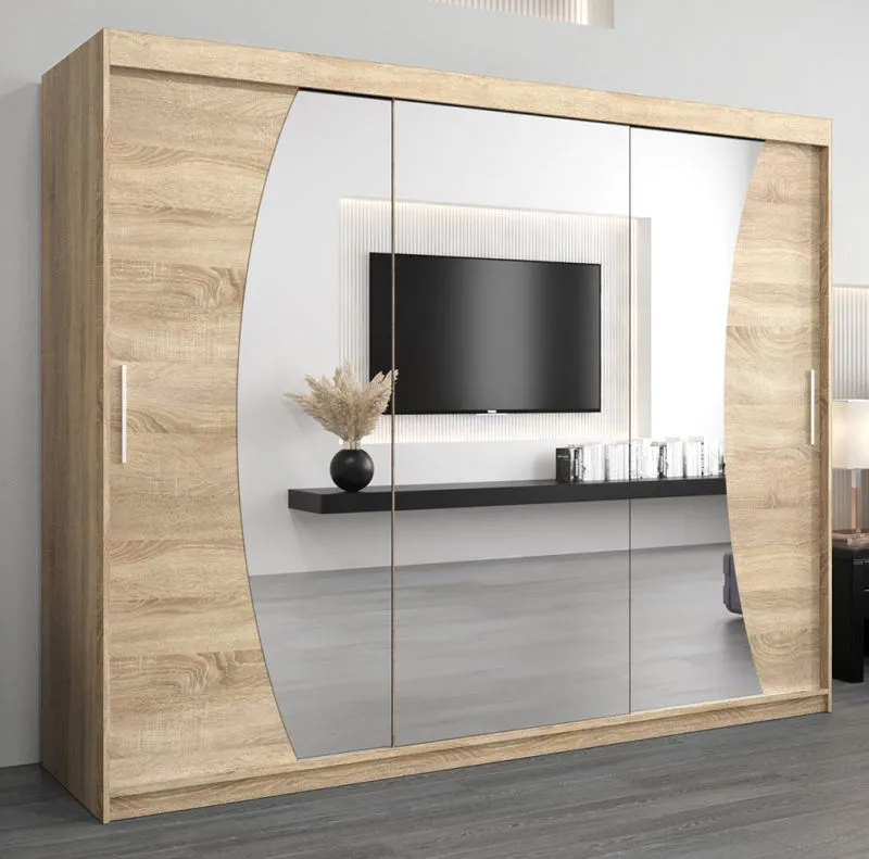 Großer 250 cm breiter Kleiderschrank mit 3 Türen | 10 Fächer | Farbe: Sonoma Eiche Abbildung
