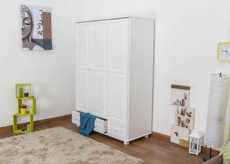 Kleiderschrank 3-türig, Farbe: Weiß 190x133x60 cm Abbildung