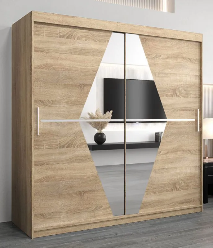 Schiebetürenschrank / Kleiderschrank Alphubel 05 mit Spiegel, Farbe: Eiche Sonoma - Abmessungen: 200 x 200 x 62 cm ( H x B x T)