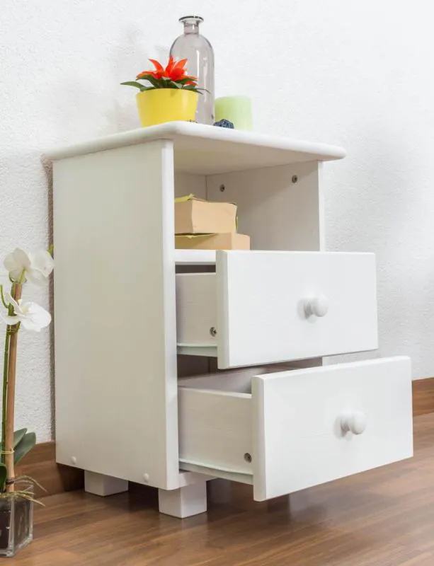 Nachtkommode Weiß 60x43x33 (HxBxT) Kiefer, 2 Schublade(n) Abbildung