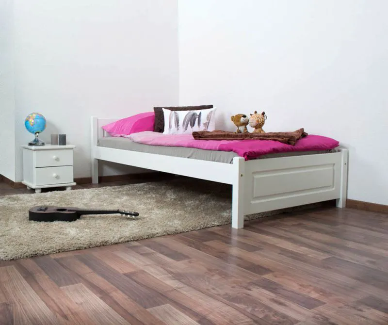 Kinderbett 100 x 200 cm | Massivholz: Kiefer | Weiß Lackiert Abbildung