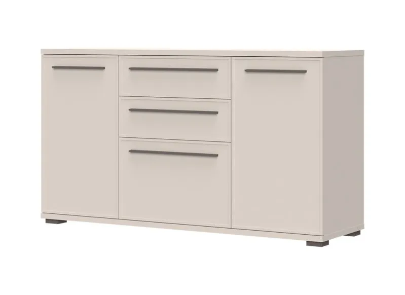 Sideboard mit zwei Schubladen Neiafu 122, Farbe: Kaschmir, drei Türen, Soft-Close-Funktion, zwei Holzeinlegeböden, Maße: 85 x 150 x 46 cm