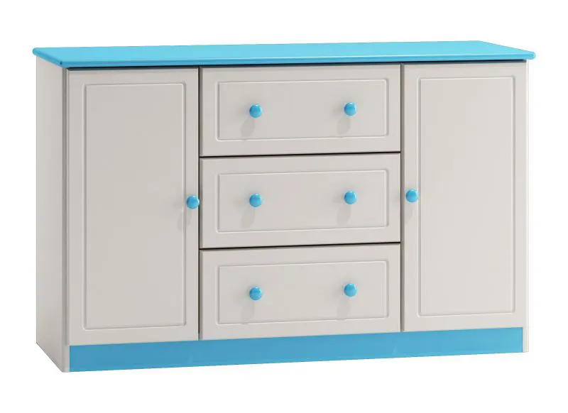 Anrichte, Kiefer massiv, Breite: 115 cm, Farbe: Weiß / Blau Abbildung