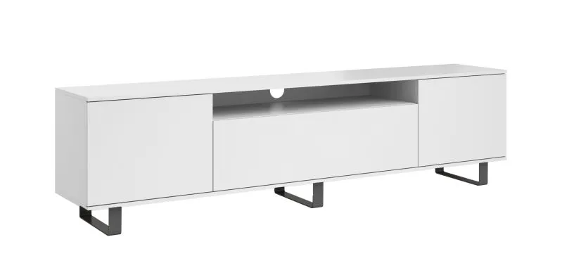 Heller TV-Schrank / TV-Möbel mit Push-to-open Funktion Zapopan 118, Farbe: Weiß, Maße: 56 x 180 x 40 cm, ein Kabelloch, vier Fächer, für Wohnzimmer