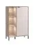 Kommode / Highboard mit einer Tür Zitiste 06, Farbe: Eiche Grau / Kaschmir, sechs Fächer, ABS-Kanten, Maße: 131 x 86,5 x 40 cm, Beine & Griffe: Metall